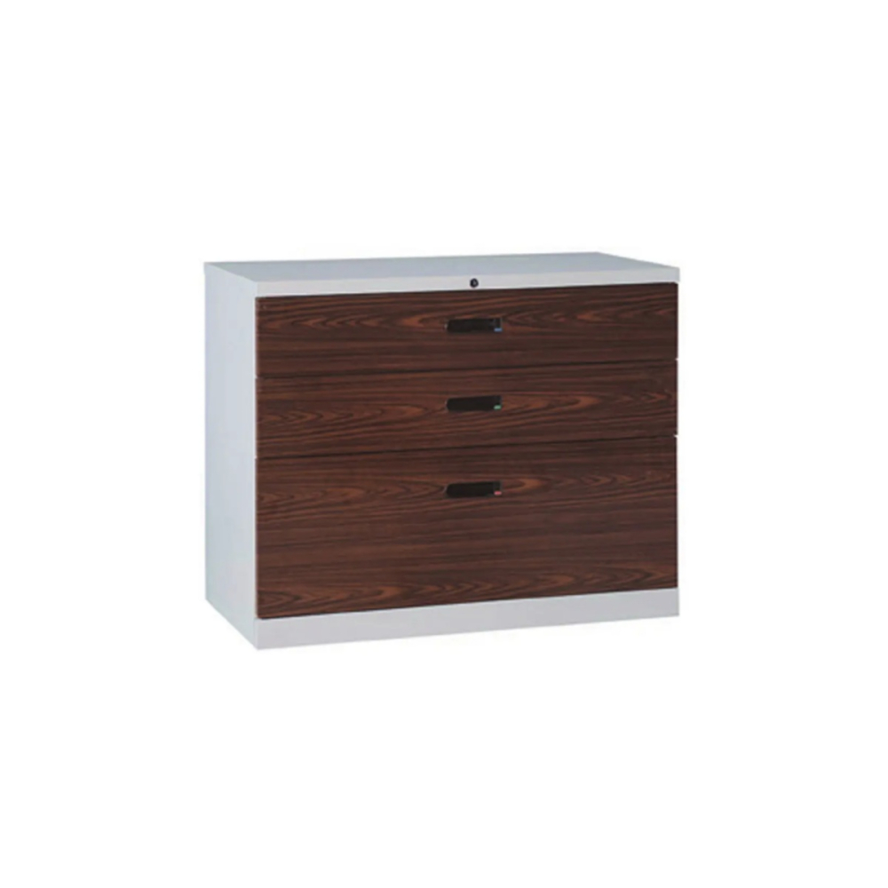 兩小一大抽屜鋼製公文櫃(熱烤轉印胡桃面)