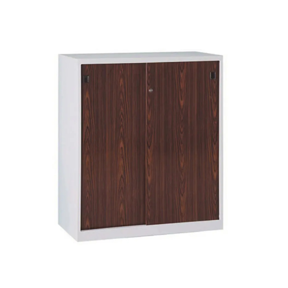 三層鐵拉門下置式鋼製公文櫃(熱烤轉印胡桃面)