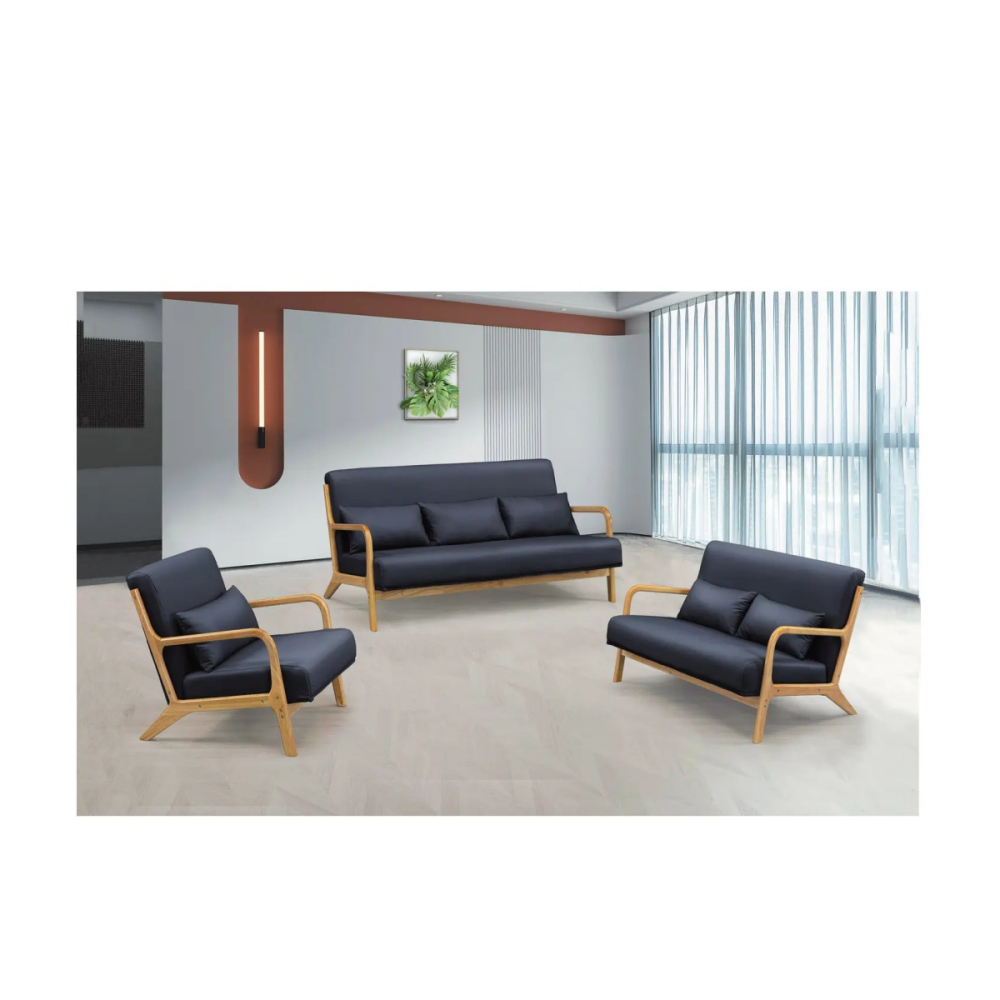 羅德實木黑皮沙發