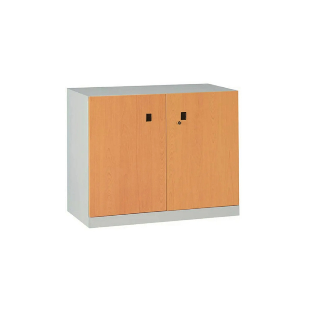 兩層雙開門下置式鋼製公文櫃(熱烤轉印木紋)