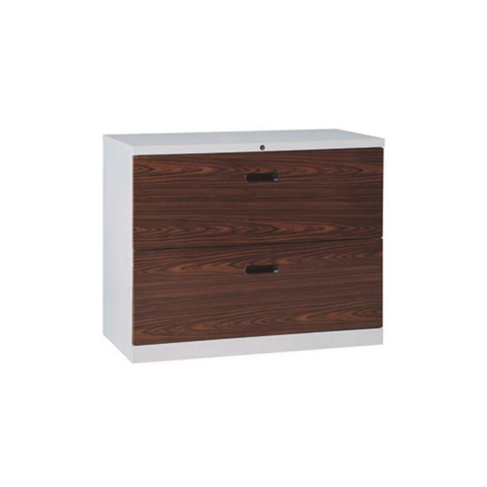 抽屜二層式鋼製公文櫃(熱烤轉印胡桃面)
